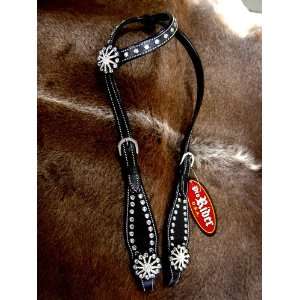  WESTERN LEATHER HEADSTALL WITH BLACK LEATHER WHITE 