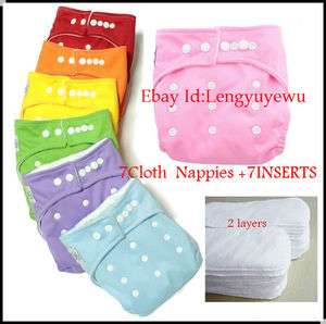 WHOLESALE 7PC Reusable Baby Washable CLOTH Diaper Nappies+7INSERTS 