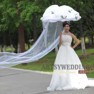 Fantasy Bridal Tulle Flower Beach Outdoor Wedding Parasol umbrella 