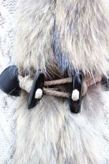 Womens fur vest vests raccoon trim+yarn M/L beige best gift for 