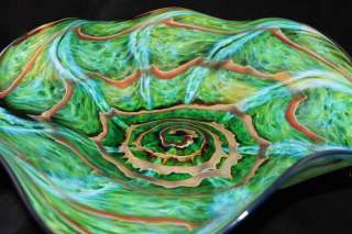 Blue Green Sea Turtle Shell Hand Blown Glass Platter Bowl Wall Art 