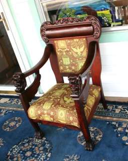 Beautiful Antique Carved Mahogany Gothic Lion Head Arm Chair  