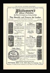 1910 Whittemores Shoe Polishes Vintage Print Ad  