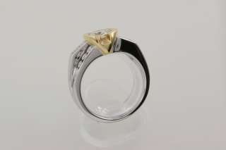 18K 2 Tone Gold 1.0 Ct Moissanite Bezel Set Designer Ring & .30 Ct 