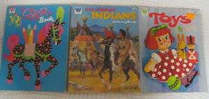 Lot of 3 Vintage WHITMAN Coloring Books INDIANS & TOYS  