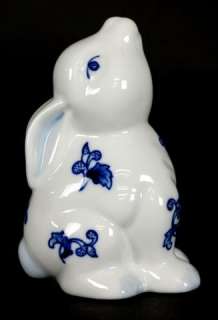 CERAMIC BLUE WHITE RABBIT Bunny Statue Chinese Figurine  