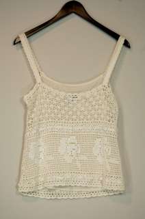 MOSCHINO WHITE CROCHETED CAMI BLOUSE WITH SEQUIN & BEADED DETAIL