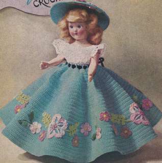 Vintage Crochet PATTERN 7 8 inch Doll Clothes Dress Hat  