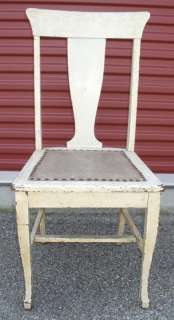 ANTIQUE WHITE WOODEN T BACK CHAIR  