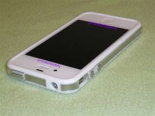 Apple iPhone 4 4S 4G White Clear Bumper Case Cover W/ Metal Buttons S 
