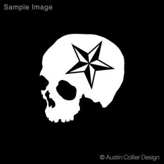 x8 skull w nautical star white vinyl decal