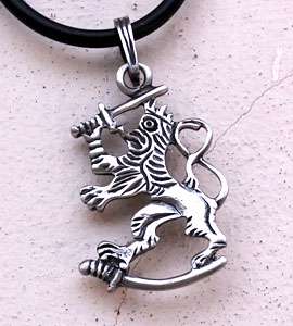 Rampant Lion King w Sword Pewter Pendant w PVC Necklace  