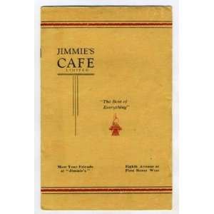    Jimmies Cafe Menu Calgary Alberta Canada 1937 