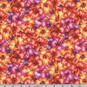  45 Wide Moonlight Dancing Flower Orange Fabric By The 