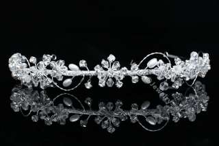   Flower Rhinestone Crystal Pearl Wedding Headband Tiara 9793  