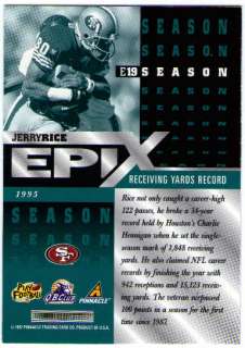 JERRY RICE 1997 Pinnacle Epix Emerald E19 Insert Card  
