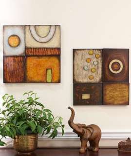 CONTEMPORARY HANDCRAFTED GEOMETRIC METAL WALL ART 2 BOLD EARTHY COLORS 