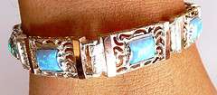 14K Gold Silver 925 Vintage Bracelet Link Turquois Opal  