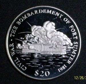   20 DOLLARS 2000 COIN PROOF 0.9990 SILVER CIVIL WAR  THE BOMBARDEMENT