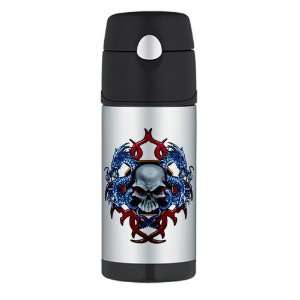   Thermos Travel Water Bottle Skull With Dragons 