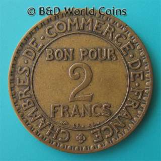 FRANCE 1926 2 FRANCS COMMERCE CHAMBER 27mm Al Br KM 877  