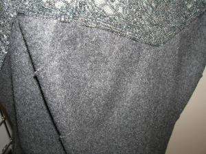 ALBERTA FERRETTI Gray Wool Beaded Straight Gown 44/10  