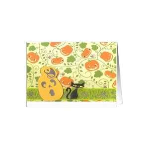  Wary Cat and pumpkin Halloween Card Card Health 