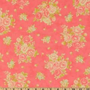    Wide Moda Fresh Cottons Rose Bouquet Coral Rose Fabric By The Yard