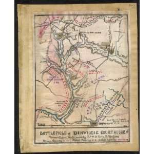  Civil War Map Battlefield of Dinwiddie Courthouse, Va 