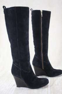 Tory Burch Dabney Daphney Black Suede wedge heels Tall Knee Boots 8 