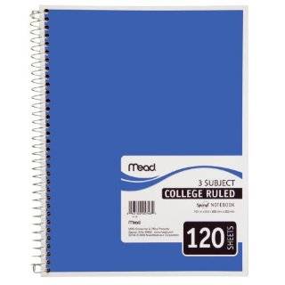 Mead Spiral Notebook, 3 Subject, 120 Count, College Ruled, Blue (05748 