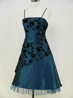 dress190 BLUE 50s FLOCK FLORAL PROM EVENING DRESS 8 26  