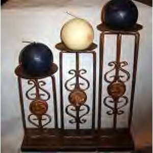    Colored Metal Pillar Candle Holders (Set of Three) 
