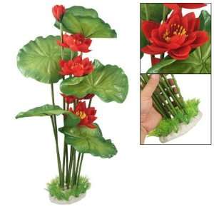   Decor Oval Base Plastic Lotus Water Plant Red Green
