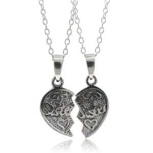  Sister Heart Break Apart Sterling Silver Pendants Jewelry