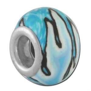  13mm Aqua Blue Flame Design Clay Rondelle Bead   Large 