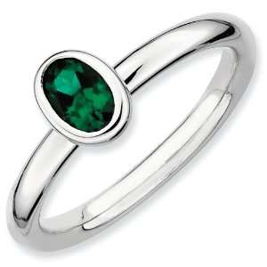 Sterling Silver Stackable Expressions Oval Created Emerald Ring   Size 