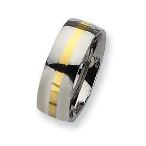   Stainless Steel and 14k Gold Inlay 8mm Polished Band SR2 10 Jewelry