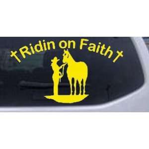 Yellow 28in X 16.3in    Ridin on Faith Cowgirl and Horse Christian Car 