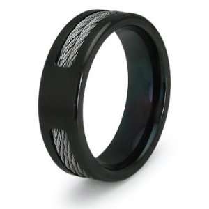  7mm Black Plated Titanium Ring with Cable Inlays Jewelry