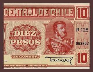 10 PESOS Banknote CHILE   1947 58   Manuel BULNES Portrait   Pick 111 