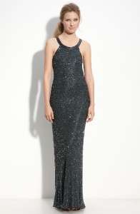 ADRIANNA PAPELL ILLUSION BACK SEQUIN & BEAD GOWN SIZE 2  