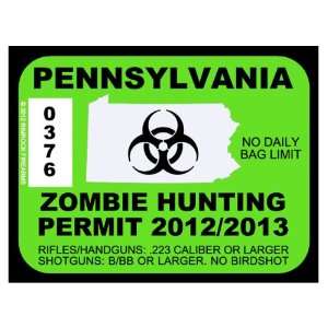  Pennsylvania Zombie Hunting Permit 2012 (Bumper Sticker 