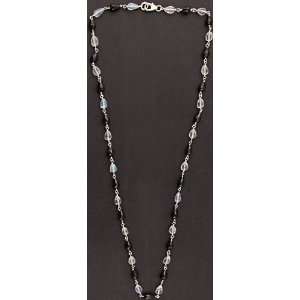 Faceted Rainbow Moonstone and Black Onyx Necklace   Sterling Silver