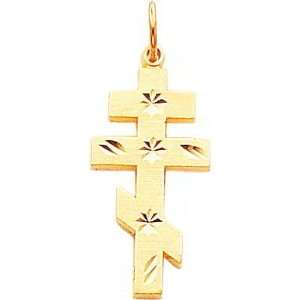    14K Gold Diamond Cut Eastern Orthodox Cross Pendant Jewelry