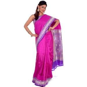   Sari from Banaras with Brocaded Anchal and Border   Pure Satin Silk