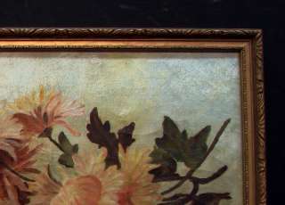 Splendid 1896 Antique Oil Painting Still Life Chrysanthemum signed 