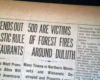 1918 CLOQUET FIRE Carlton County Minnesota MN Newspaper  