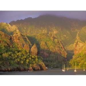 Coastal Scenery and Boats, Bay of Virgins, Hanavave, French Polynesia 