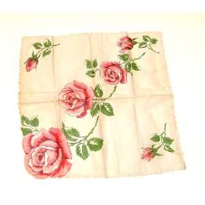  Red And Pink Flowers Vintage Ladies Handkerchief 